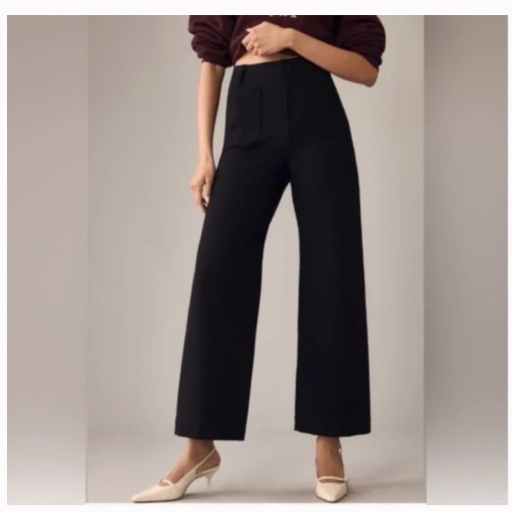 Maeve Black Wide-Leg Cropped Pants